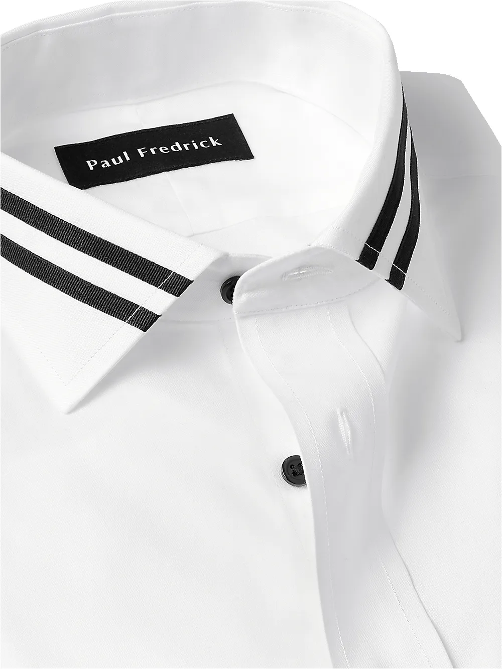 Non-Iron Cotton Solid Dress Shirt With Contrast Trim - White sold by Paul Fredrick product image thumbnail 3