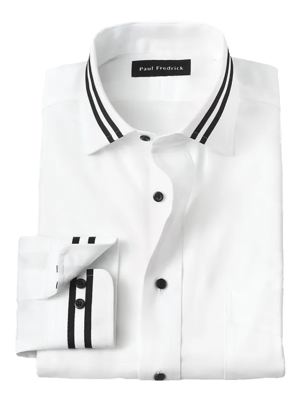 Non-Iron Cotton Solid Dress Shirt With Contrast Trim - White sold by Paul Fredrick