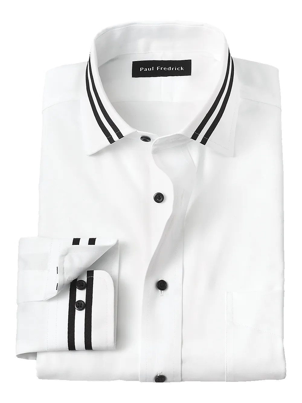 Non-Iron Cotton Solid Dress Shirt With Contrast Trim - White sold by Paul Fredrick