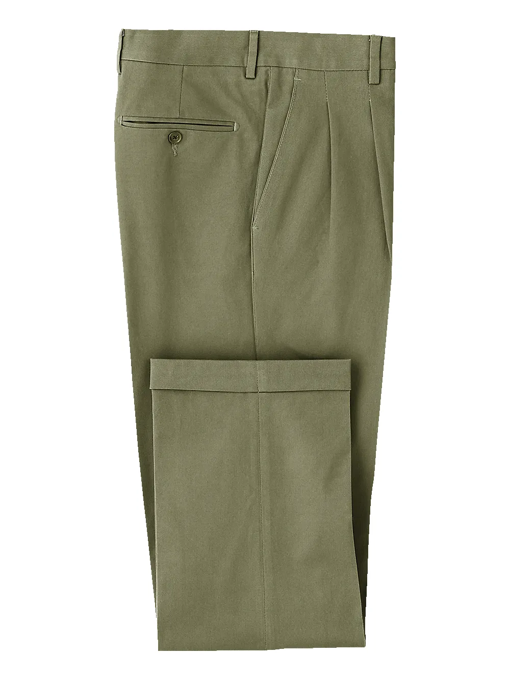Classic Fit Cotton Stretch Twill Pleated Pants - Olive sold by Paul Fredrick