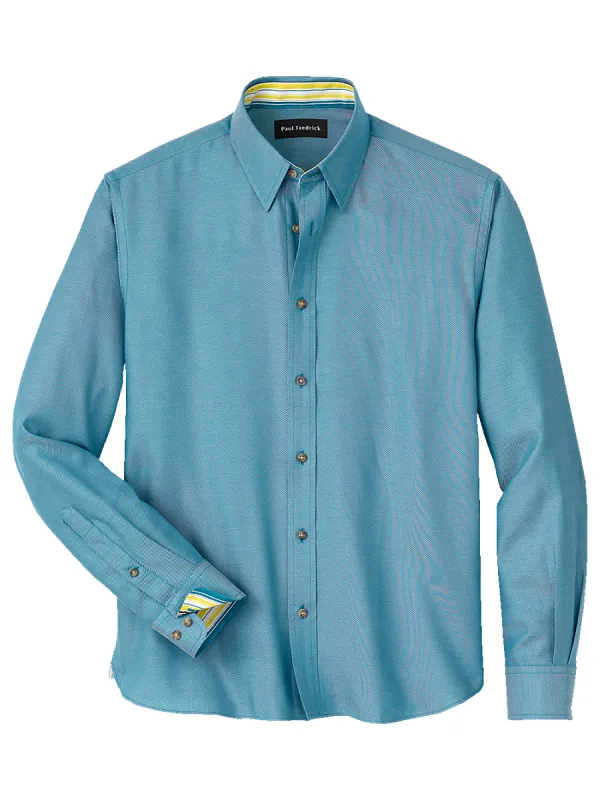 Cotton Solid Casual Shirt With Contrast Trim - Teal sold by Paul Fredrick