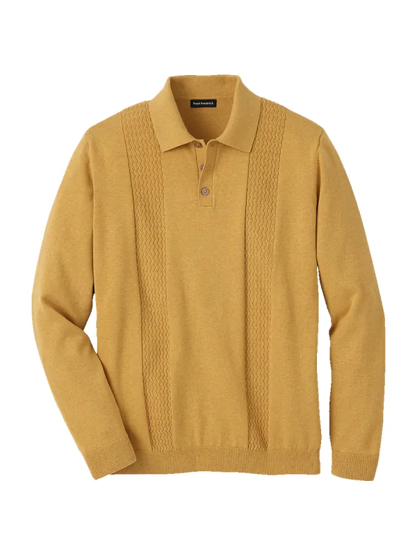 Cotton Three Button Polo - Gold sold by Paul Fredrick