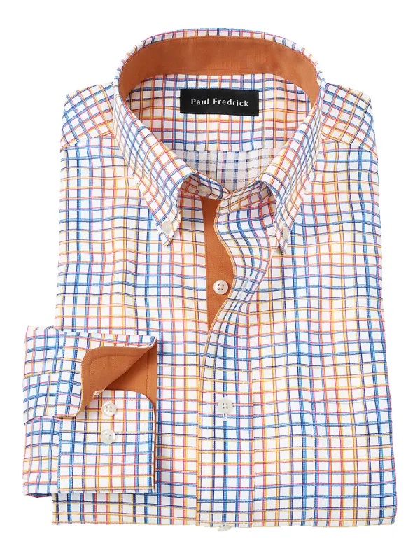 Non-Iron Cotton Check Dress Shirt With Contrast Trim - Multi sold by Paul Fredrick