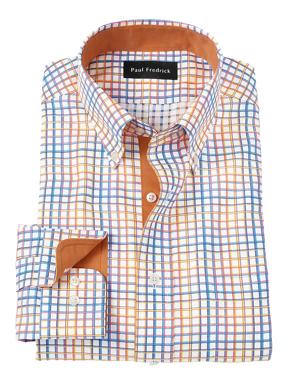 Non-Iron Cotton Check Dress Shirt With Contrast Trim - Multi sold by Paul Fredrick