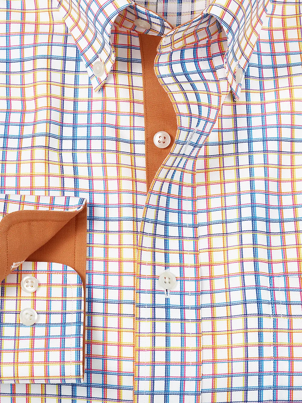 Non-Iron Cotton Check Dress Shirt With Contrast Trim - Multi sold by Paul Fredrick product image thumbnail 2