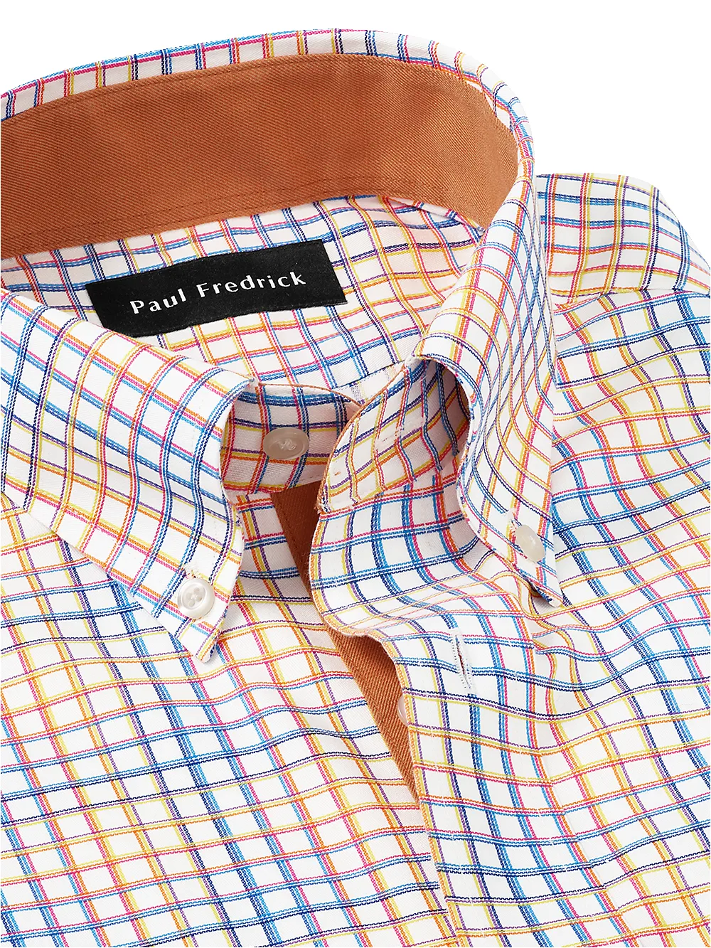 Non-Iron Cotton Check Dress Shirt With Contrast Trim - Multi sold by Paul Fredrick product image thumbnail 3
