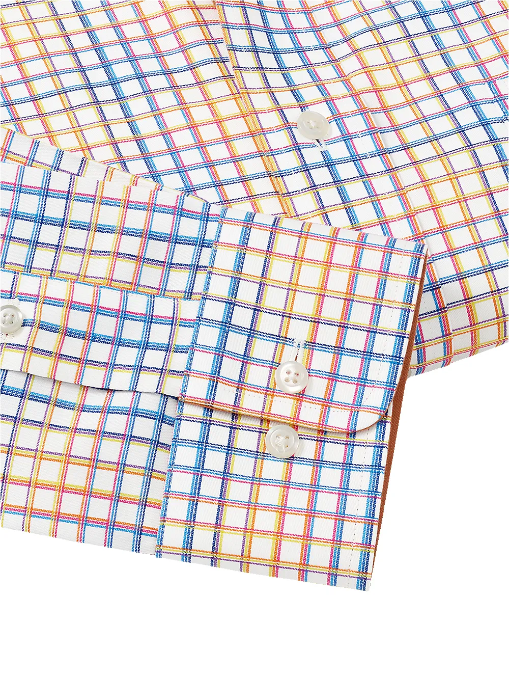 Non-Iron Cotton Check Dress Shirt With Contrast Trim - Multi sold by Paul Fredrick product image thumbnail 4