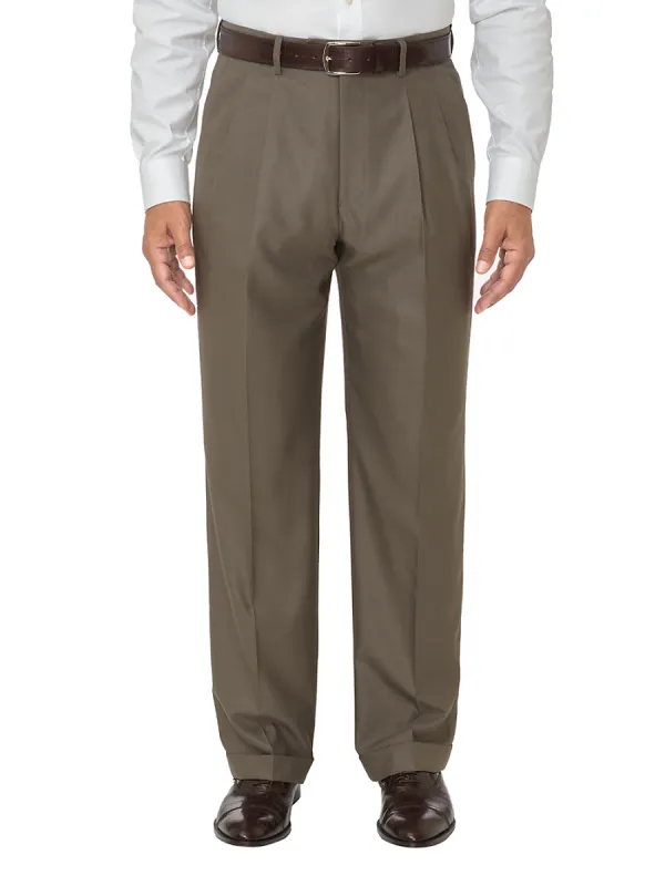 Super 120's Wool Pleated Pants - Dark Khaki sold by Paul Fredrick