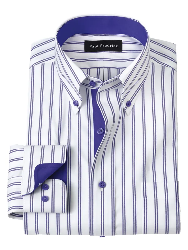 Comfort Stretch Non-Iron Stripe Dress Shirt With Contrast Trim - Purple sold by Paul Fredrick