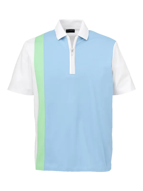 Mercerized Cotton Quarter Zip Polo - Ice Blue sold by Paul Fredrick