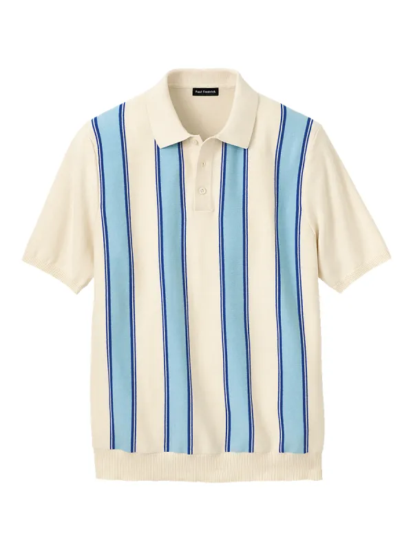 Cotton Three Button Polo - Ivory sold by Paul Fredrick