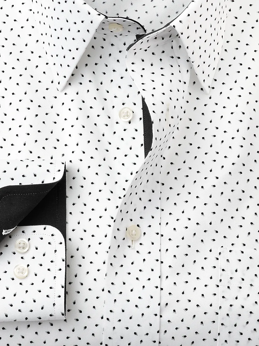 Non-Iron Cotton Micro Print Dress Shirt With Contrast Trim - Black/white sold by Paul Fredrick product image thumbnail 2