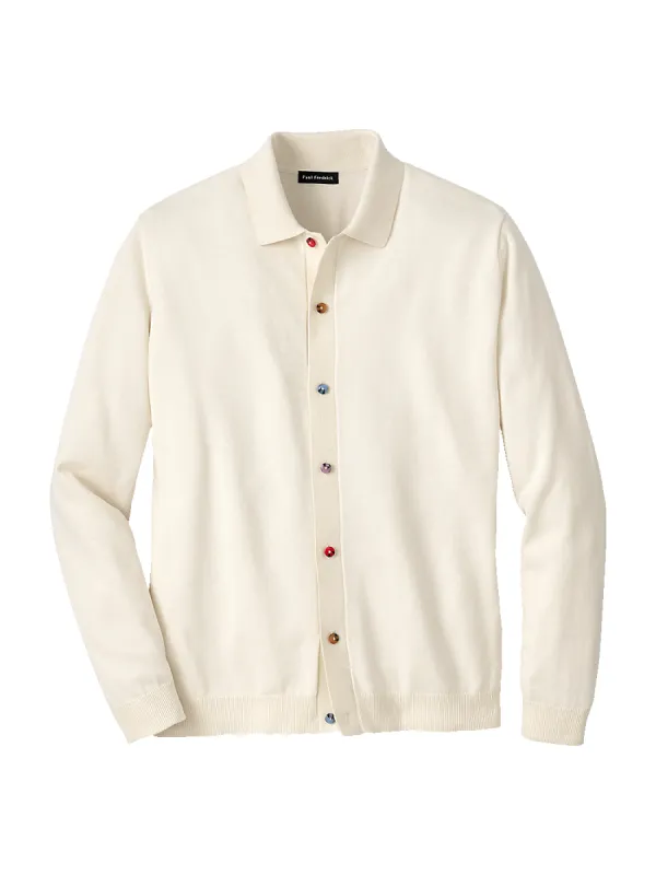Cotton Button Front Polo - Ivory sold by Paul Fredrick