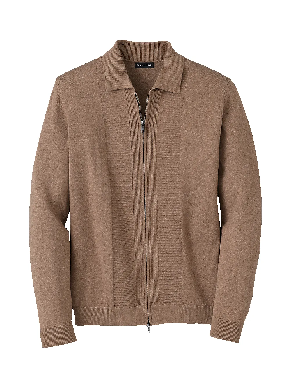 Silk, Cotton & Cashmere Full Zip Polo - Camel sold by Paul Fredrick