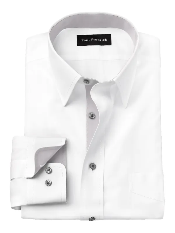 Comfort Stretch Non-Iron Solid Dress Shirt With Contrast Trim - White/grey sold by Paul Fredrick