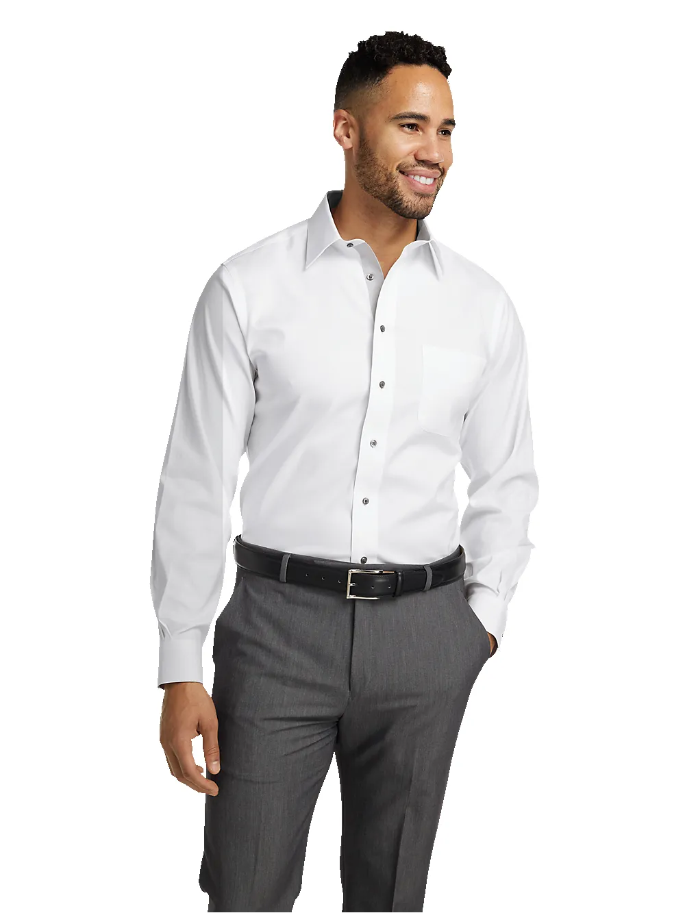 Comfort Stretch Non-Iron Solid Dress Shirt With Contrast Trim - White/grey sold by Paul Fredrick product image thumbnail 2