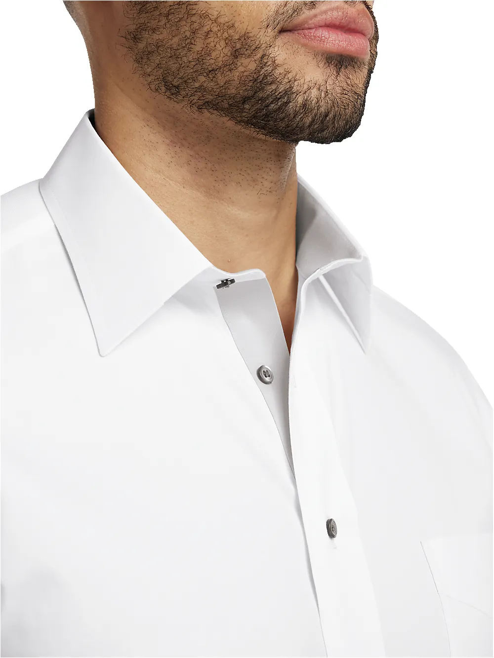 Comfort Stretch Non-Iron Solid Dress Shirt With Contrast Trim - White/grey sold by Paul Fredrick product image thumbnail 3