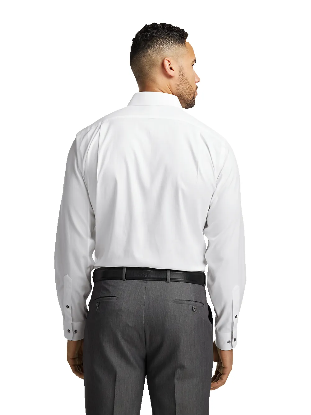 Comfort Stretch Non-Iron Solid Dress Shirt With Contrast Trim - White/grey sold by Paul Fredrick product image thumbnail 5