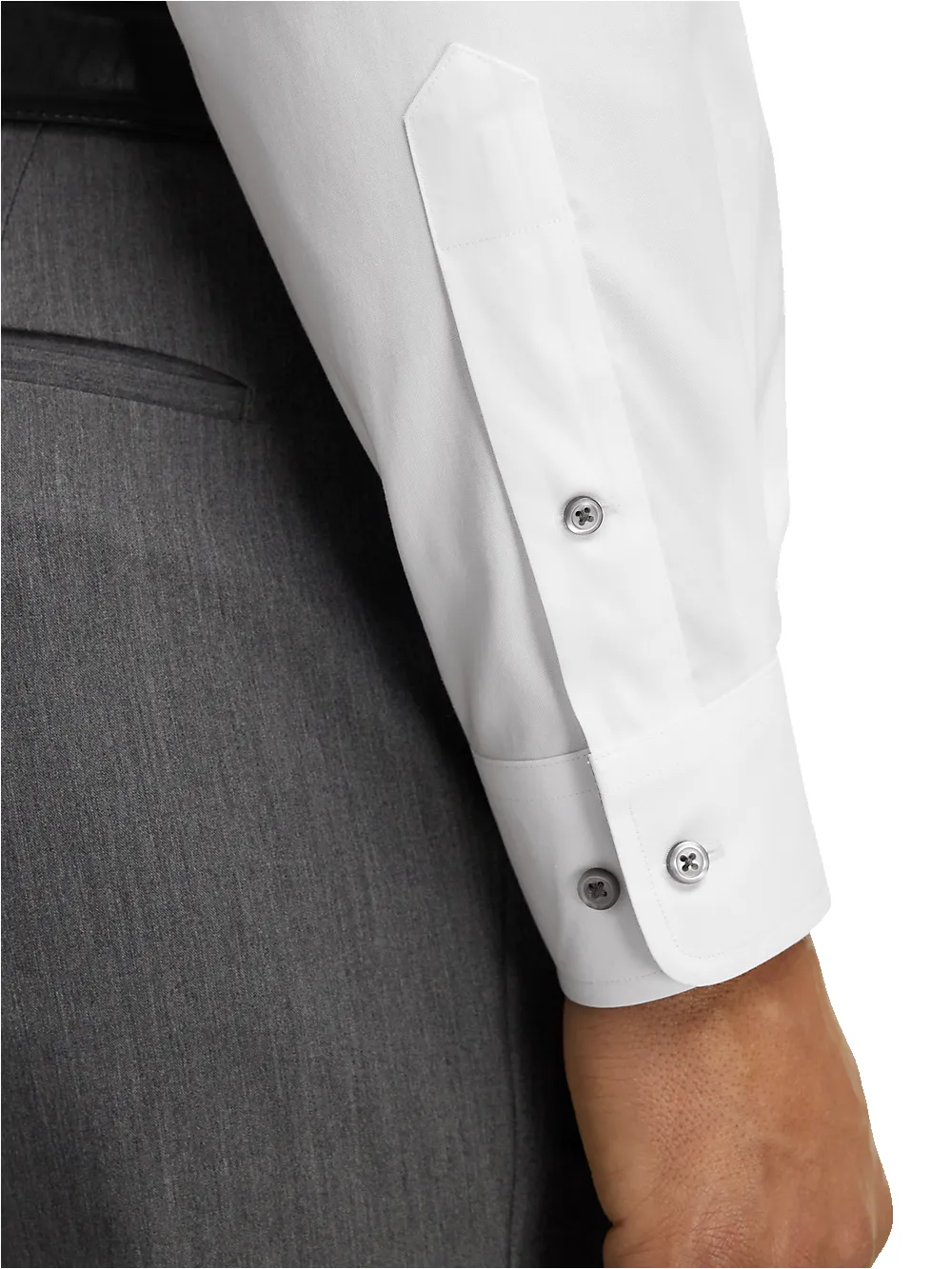 Comfort Stretch Non-Iron Solid Dress Shirt With Contrast Trim - White/grey sold by Paul Fredrick product image thumbnail 4