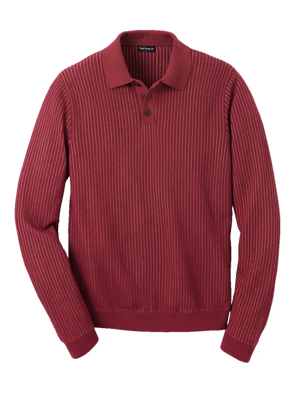 Cotton Blend Three Button Polo - Burgundy sold by Paul Fredrick