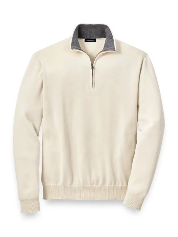 Supima Cotton Zip Mock Neck Sweater - Ivory sold by Paul Fredrick