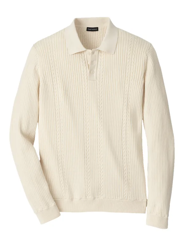Cotton Three Button Polo - Ivory sold by Paul Fredrick
