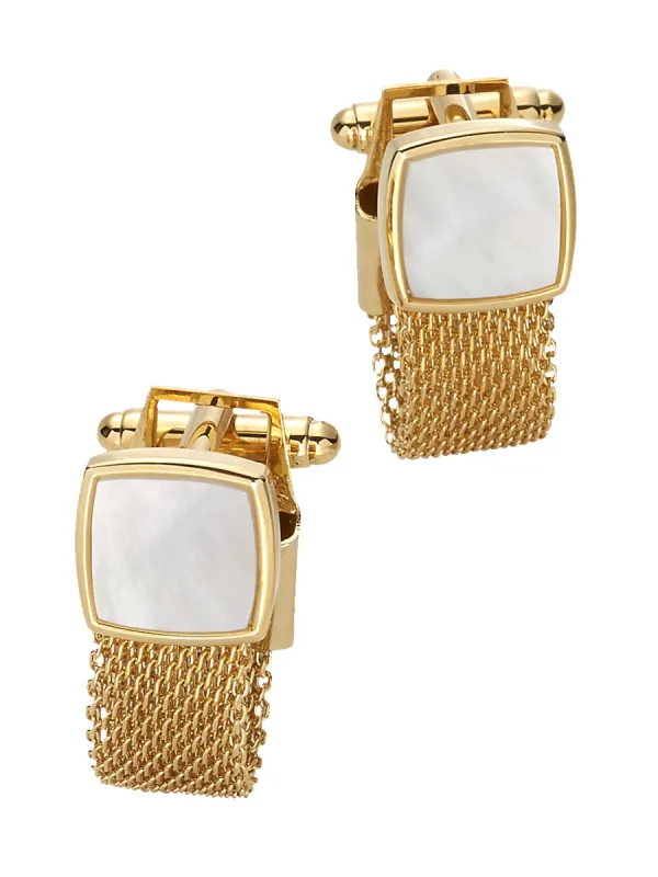 Mother of Pearl Mesh Wrap Cufflinks - Gold sold by Paul Fredrick