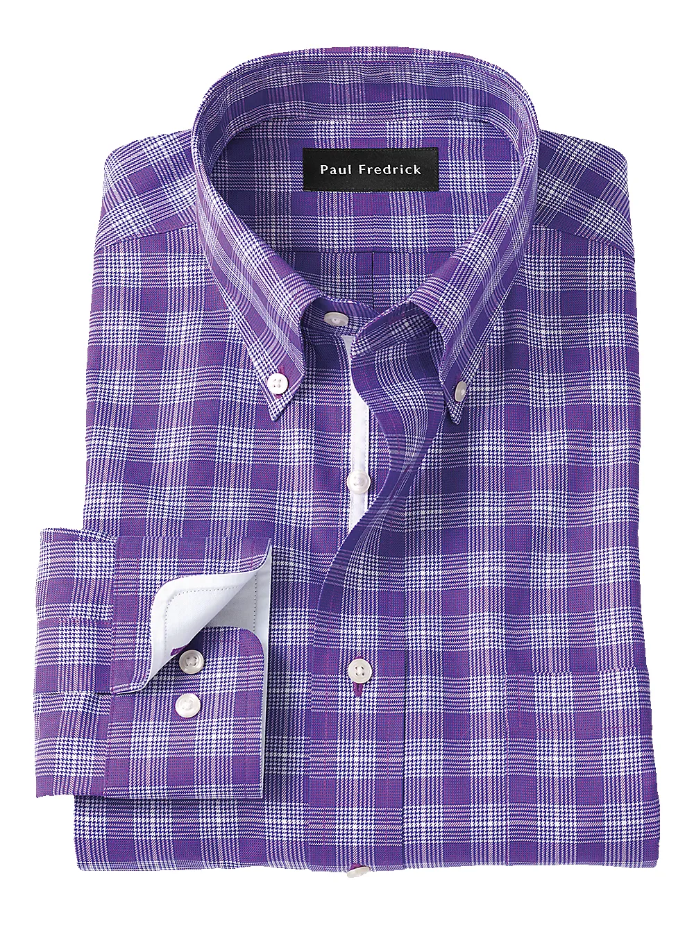 Non-Iron Cotton Glen Plaid Dress Shirt With Contrast Trim - Purple sold by Paul Fredrick