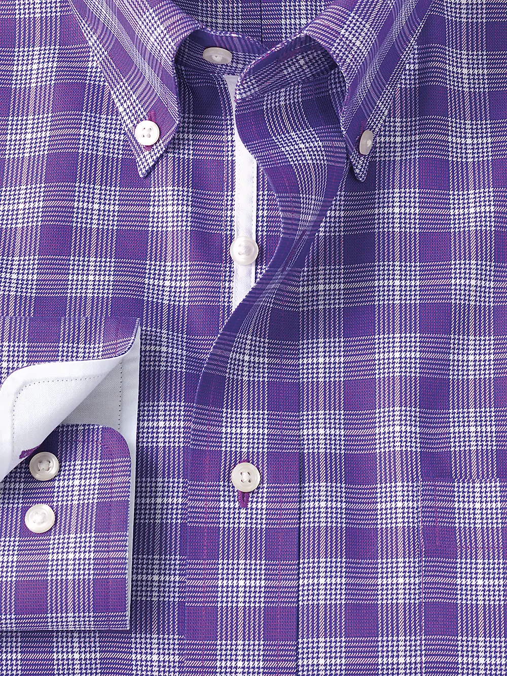 Non-Iron Cotton Glen Plaid Dress Shirt With Contrast Trim - Purple sold by Paul Fredrick product image thumbnail 2