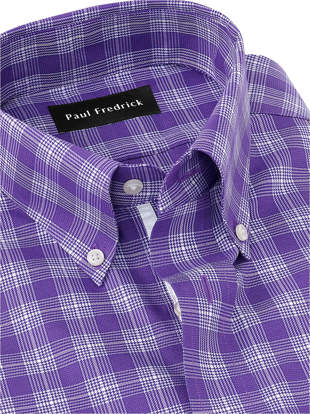 Non-Iron Cotton Glen Plaid Dress Shirt With Contrast Trim - Purple sold by Paul Fredrick product image thumbnail 3