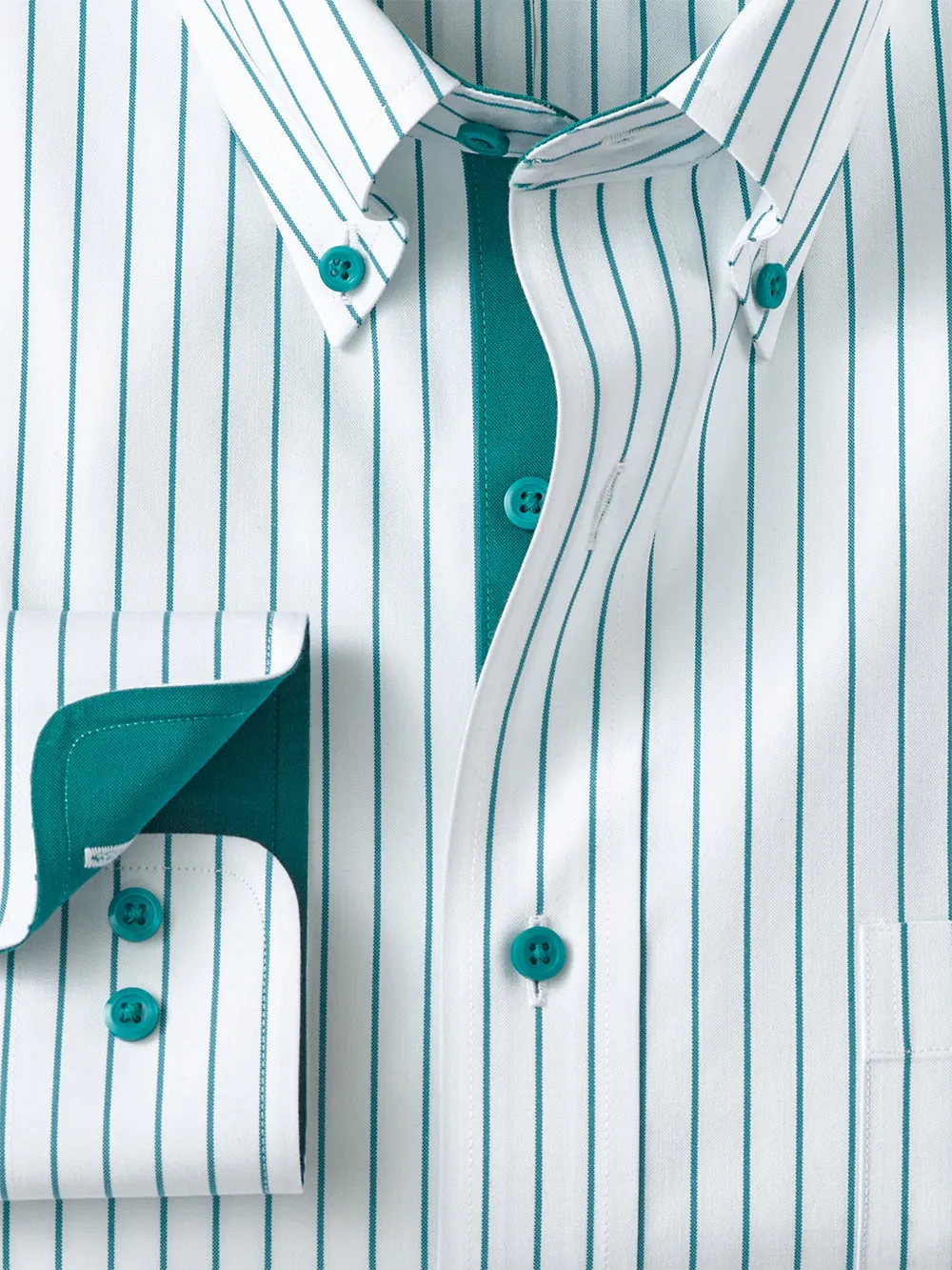 Non-Iron Cotton Stripe Dress Shirt With Contrast Trim - Pine Green sold by Paul Fredrick product image thumbnail 2