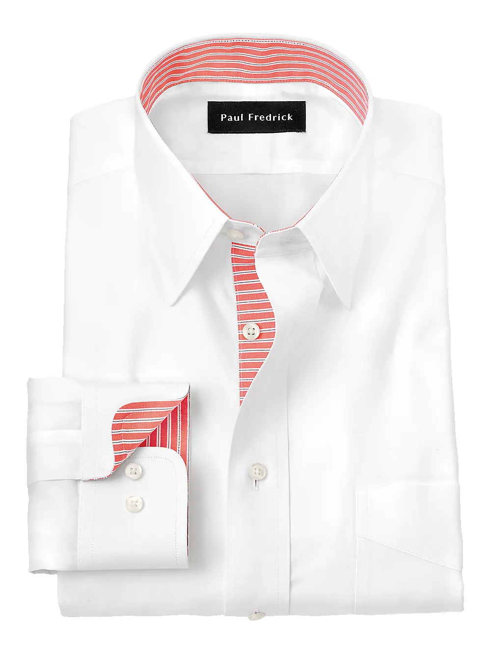 Non-Iron Cotton Solid Dress Shirt With Contrast Trim - White sold by Paul Fredrick