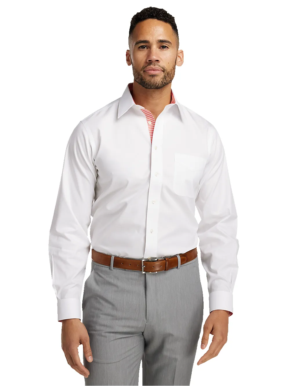 Non-Iron Cotton Solid Dress Shirt With Contrast Trim - White sold by Paul Fredrick product image thumbnail 2