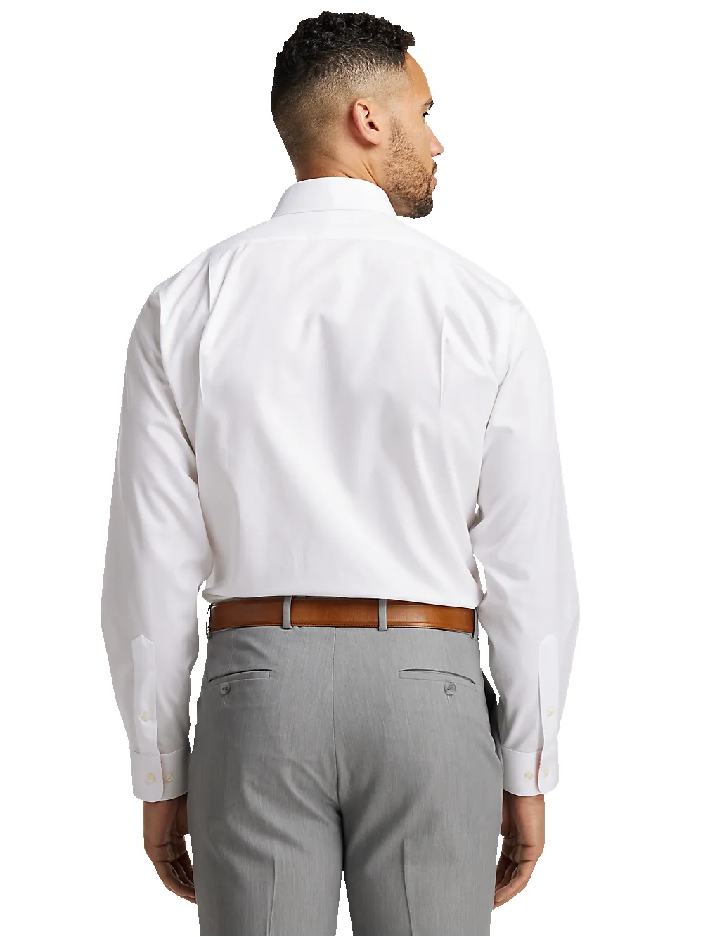 Non-Iron Cotton Solid Dress Shirt With Contrast Trim - White sold by Paul Fredrick product image thumbnail 5