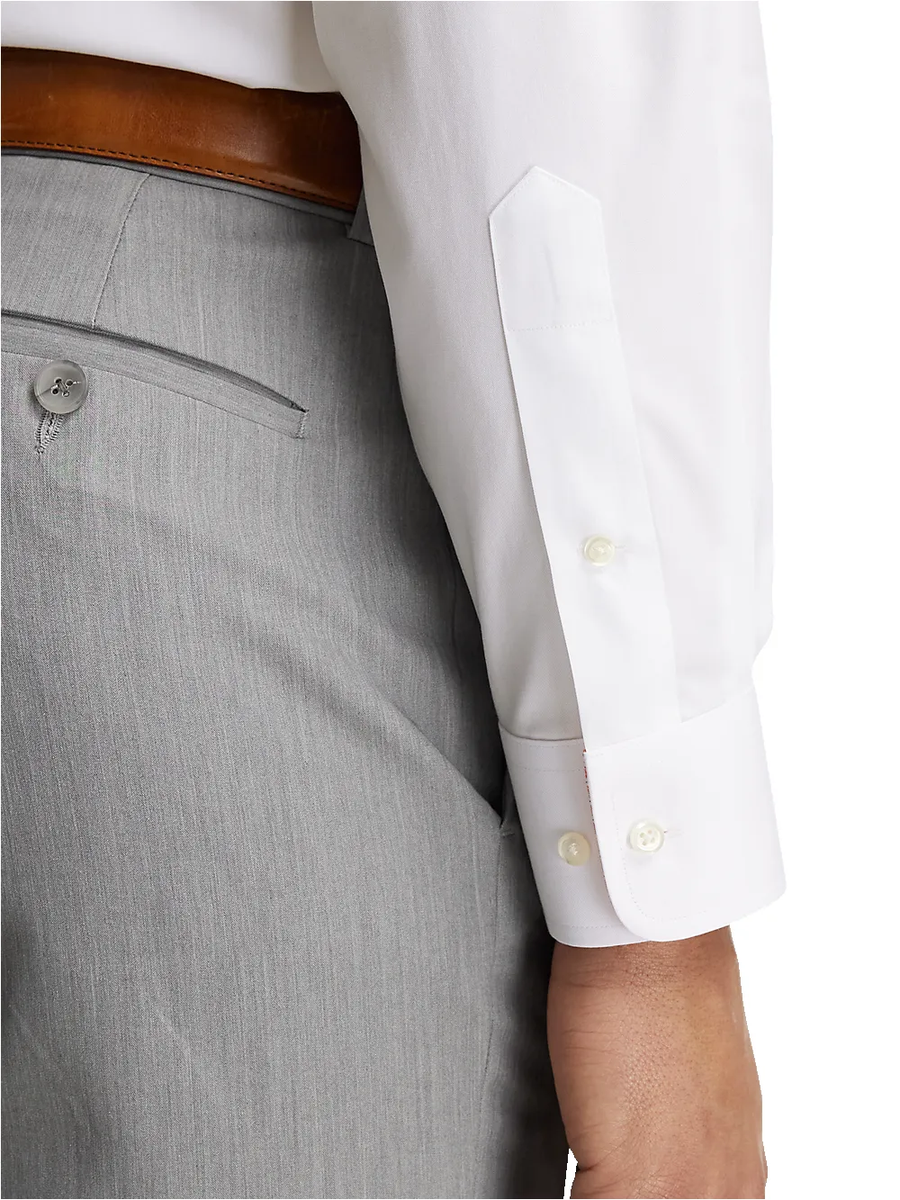 Non-Iron Cotton Solid Dress Shirt With Contrast Trim - White sold by Paul Fredrick product image thumbnail 4