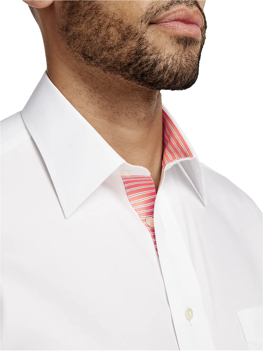 Non-Iron Cotton Solid Dress Shirt With Contrast Trim - White sold by Paul Fredrick product image thumbnail 3