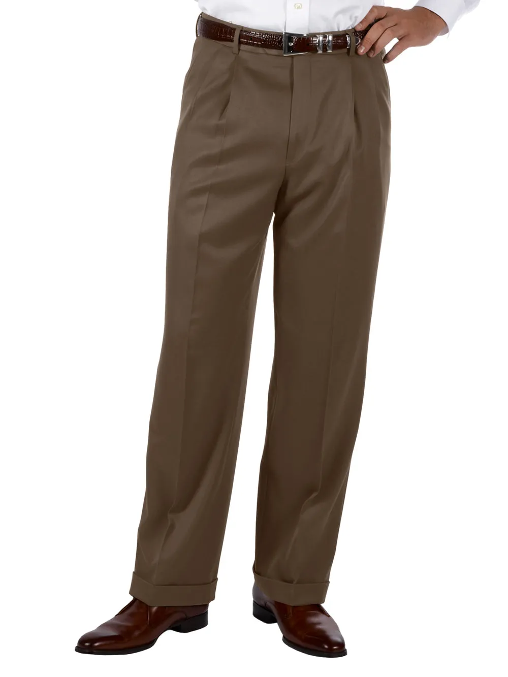 Microfiber Solid Pleated Pants sold by Paul Fredrick