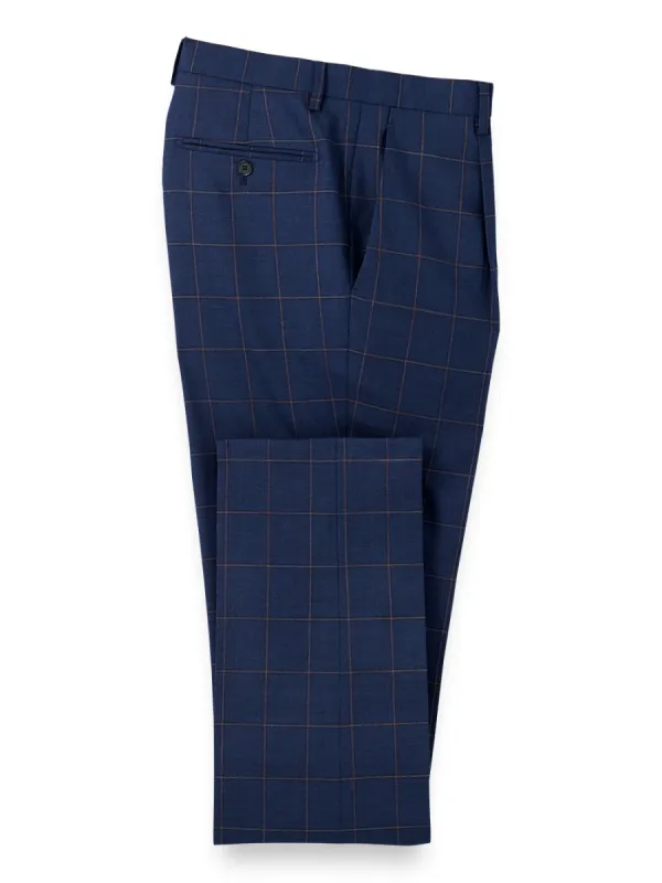 Wool Stretch Windowpane Single Pleat Suit Pants sold by Paul Fredrick