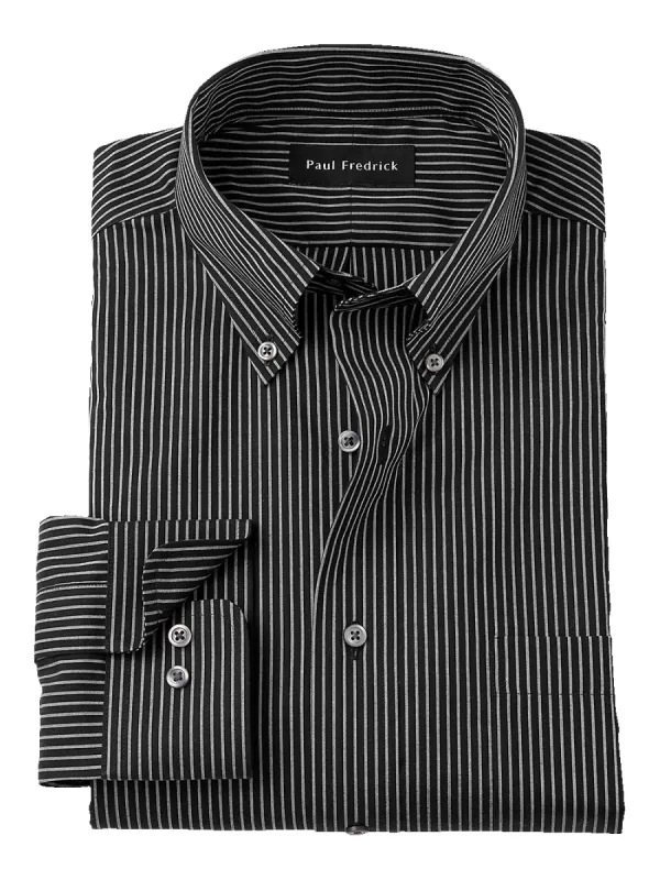 Non-Iron Cotton Stripe Dress Shirt - Black sold by Paul Fredrick
