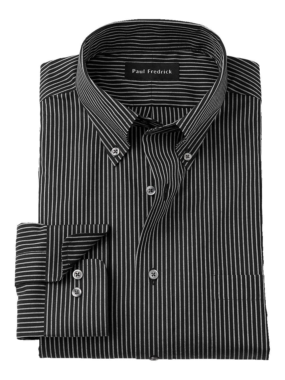 Non-Iron Cotton Stripe Dress Shirt - Black sold by Paul Fredrick