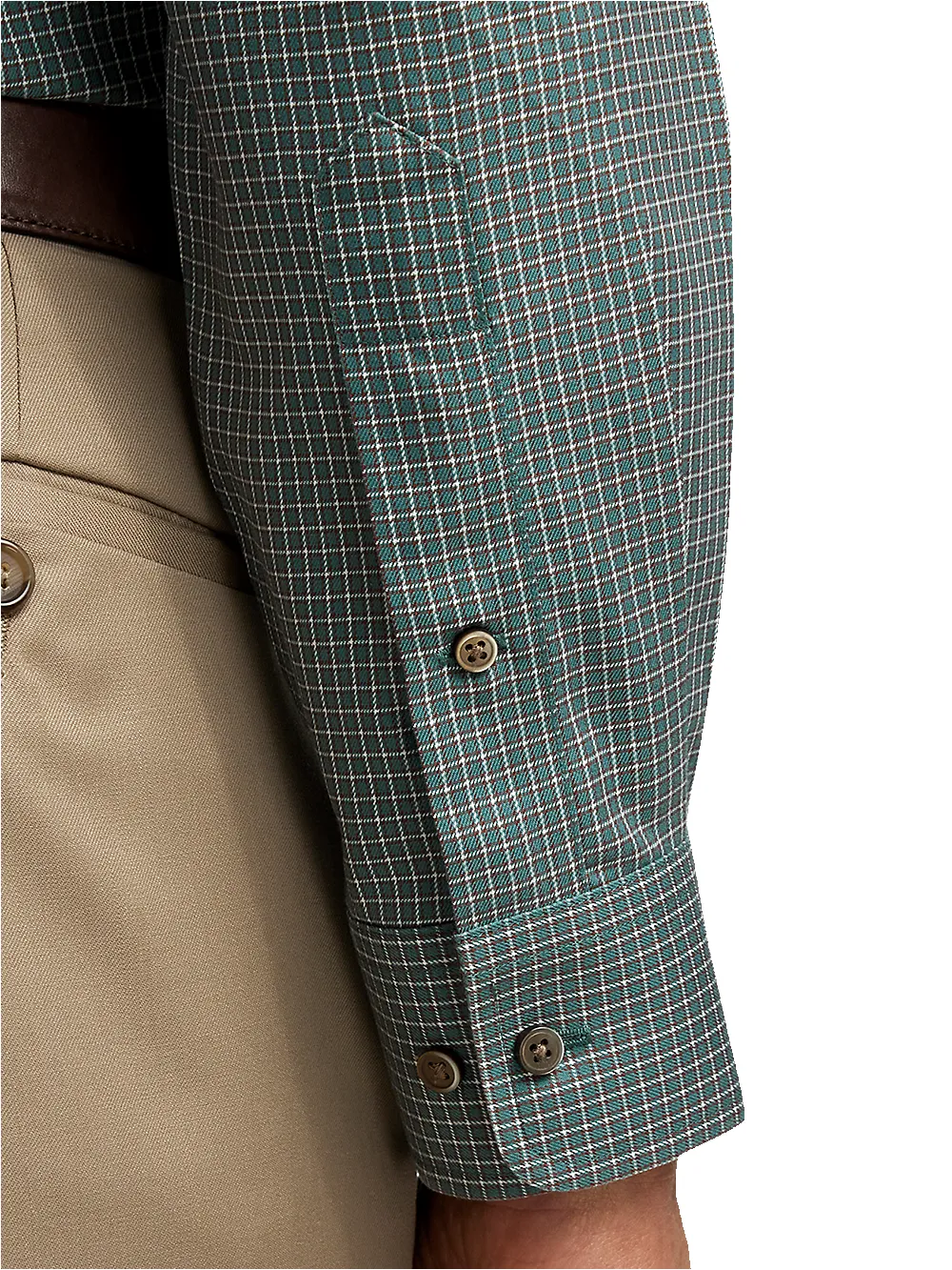 Non-Iron Cotton Check Dress Shirt With Contrast Trim - Pine Green sold by Paul Fredrick product image thumbnail 4
