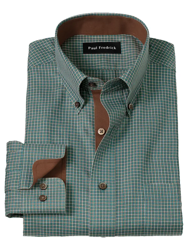 Non-Iron Cotton Check Dress Shirt With Contrast Trim - Pine Green sold by Paul Fredrick