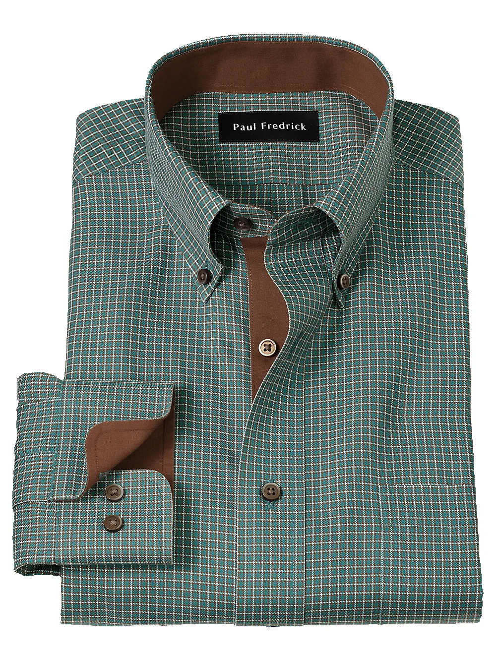 Non-Iron Cotton Check Dress Shirt With Contrast Trim - Pine Green sold by Paul Fredrick