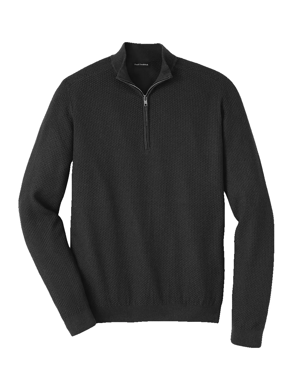 Silk, Cotton & Cashmere Zip Mock Neck Sweater - Black sold by Paul Fredrick