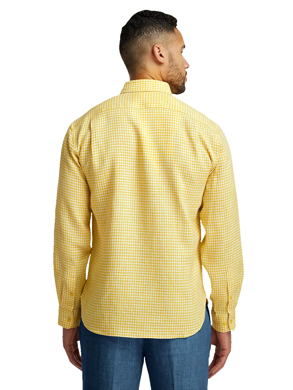 Linen Gingham Check Casual Shirt - Yellow sold by Paul Fredrick product image thumbnail 5