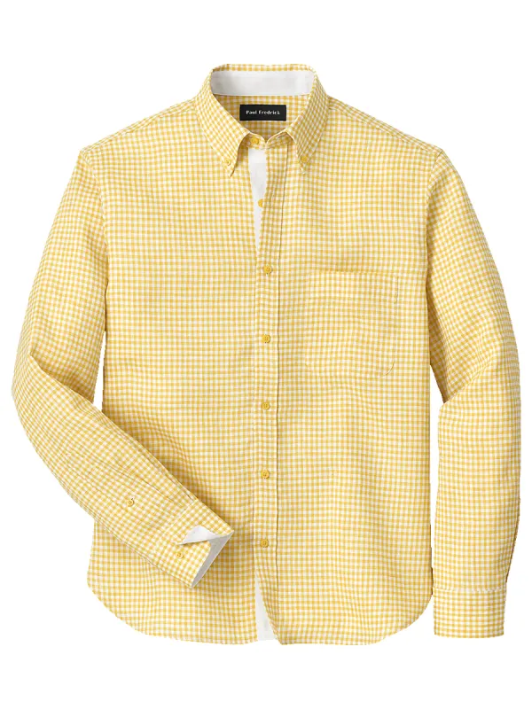 Linen Gingham Check Casual Shirt - Yellow sold by Paul Fredrick