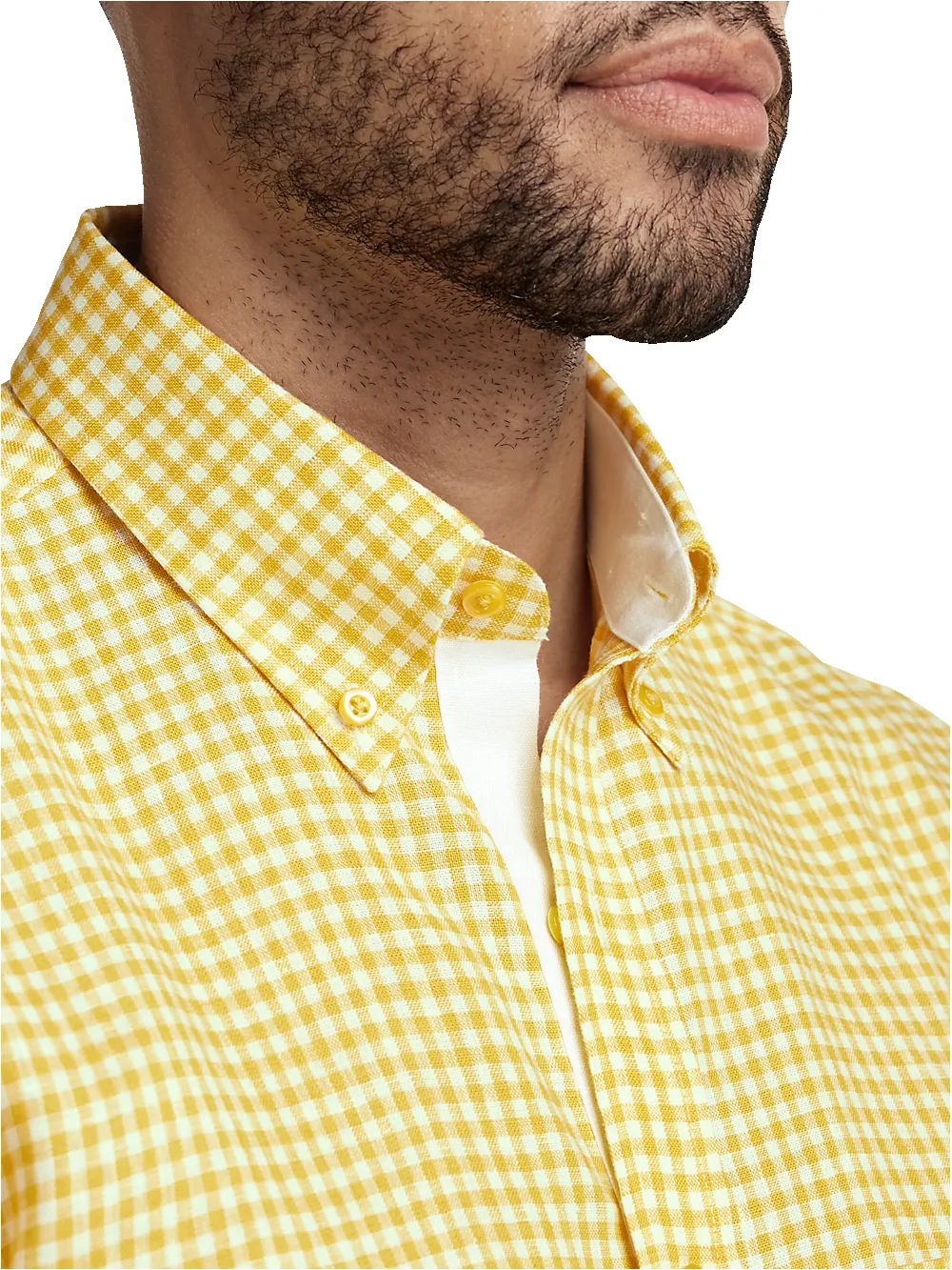 Linen Gingham Check Casual Shirt - Yellow sold by Paul Fredrick product image thumbnail 3