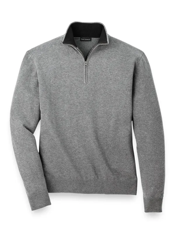 Supima Cotton Zip Mock Neck Sweater - Medium Grey sold by Paul Fredrick