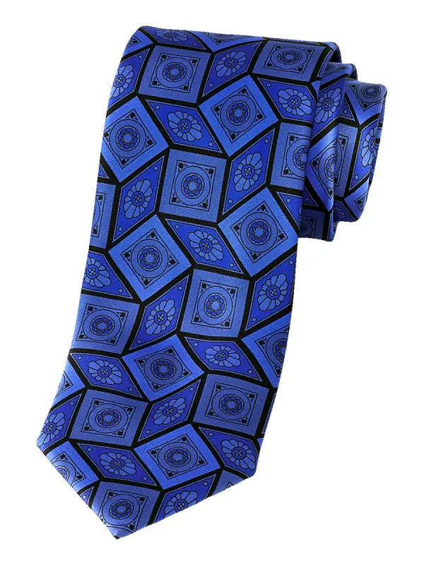 Medallion Printed Italian Silk Tie - Blue made by Paul Fredrick