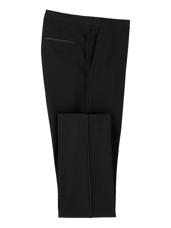 Wool Stretch Flat Front Tuxedo Pants - Black sold by Paul Fredrick